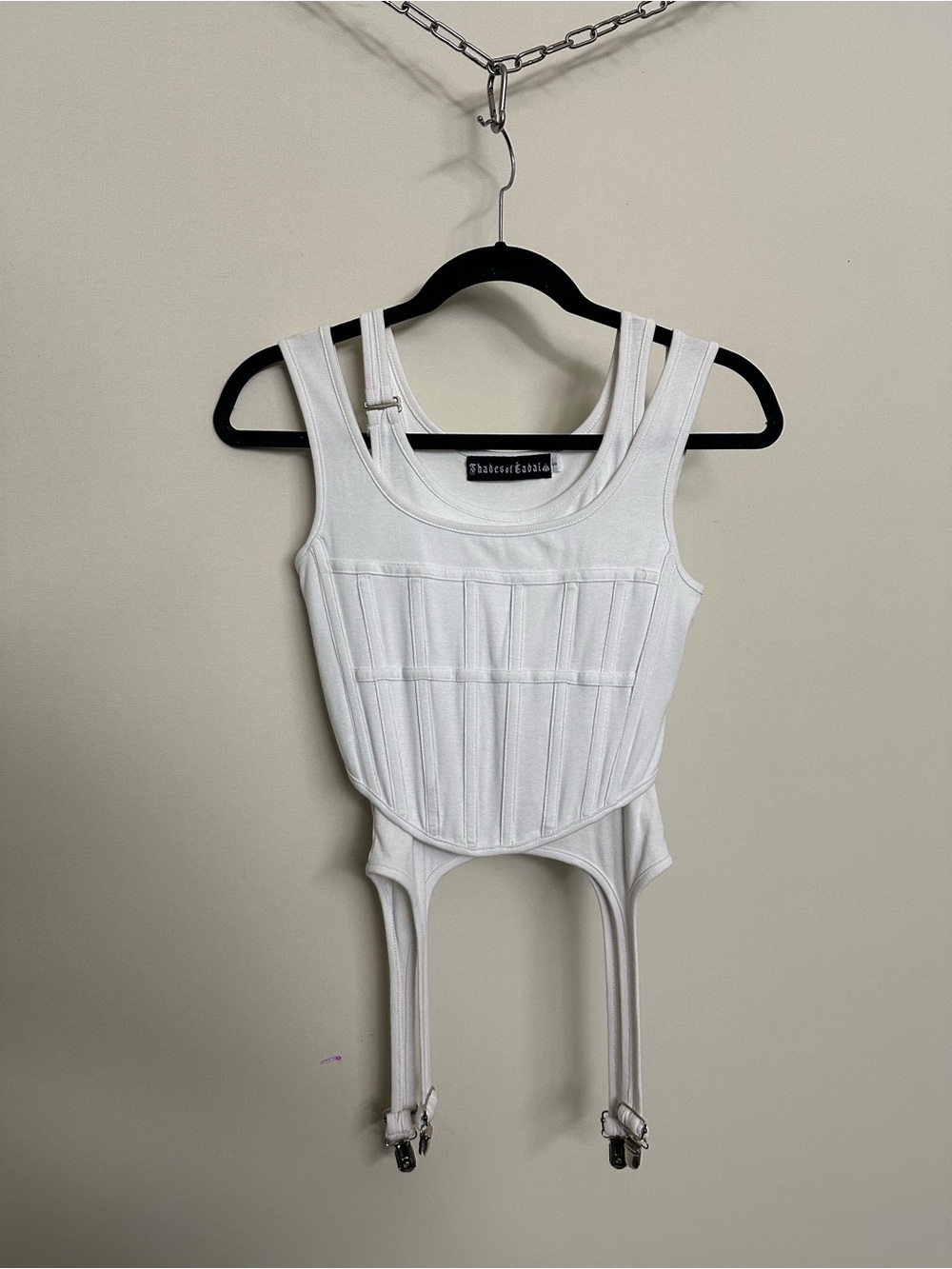 White Corset & Garter Tank Top Set